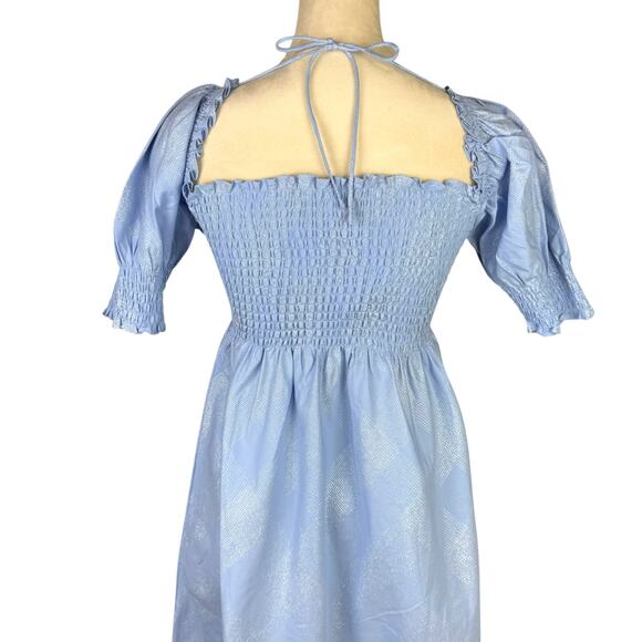 Hill House NWT Athena Nap Dress Light Blue Glitter Check Smocked Mini Babydoll - Picture 8 of 13